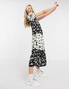 Liquorish Smock Maxi Dress With Puffy Sleeves In Black And White Print