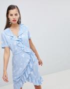 Y.a.s Clover Print Mini Wrap Dress In Blue