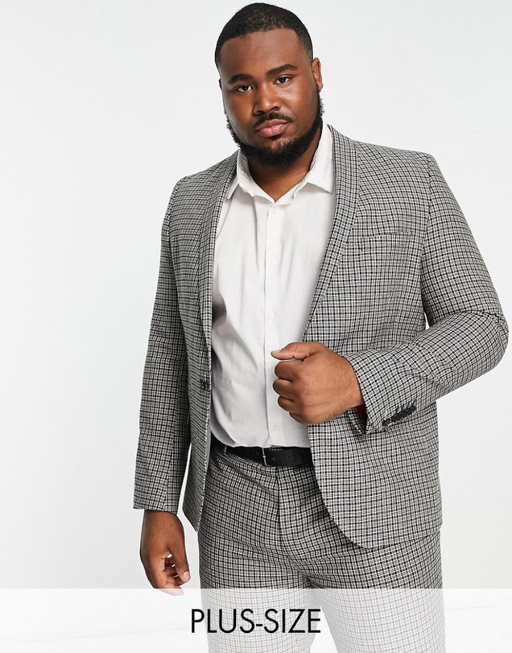 Twisted Tailor Plus Pudwill Slim Fit Suit Jacket In Beige And Navy Micro Plaid-multi