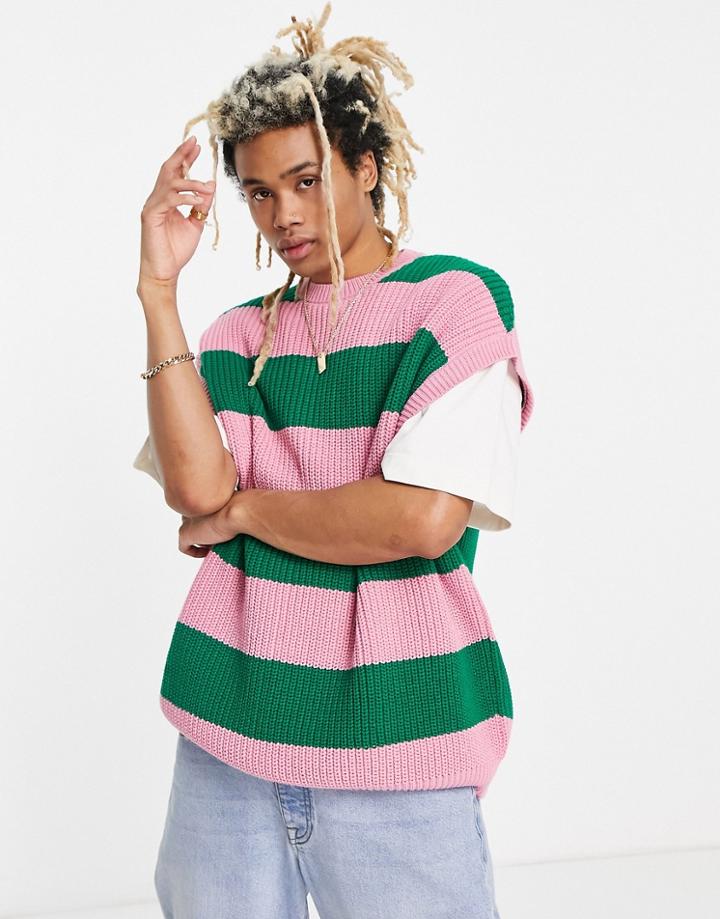 Asos Design Knitted Fisherman Rib Tank In Pink Stripes