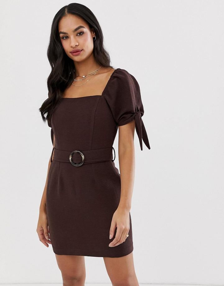 River Island Dress With Square Neck In Chocolate-brown