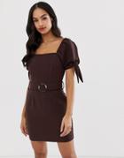 River Island Dress With Square Neck In Chocolate-brown