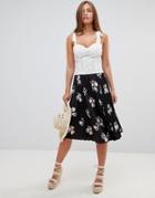 Gilli Floral Pleated Midi Skirt - Black