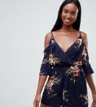Parisian Tall Cold Shoulder Floral Romper - Navy