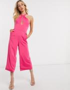 Lavish Alice Ruffle Wrap Jumpsuit In Pink-red