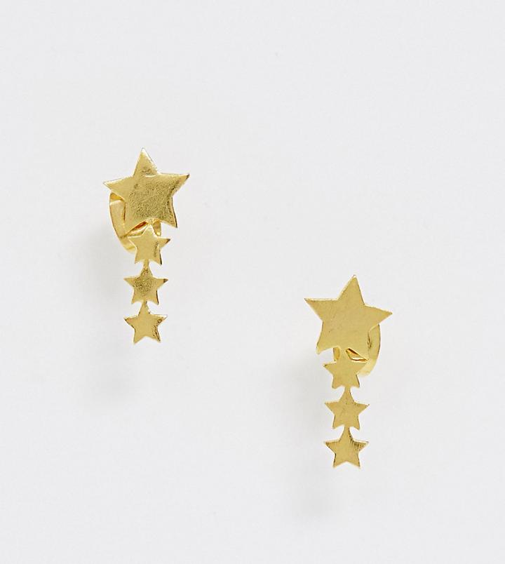 Ottoman Hands Gold Plated Star Climber Earrings - Gold