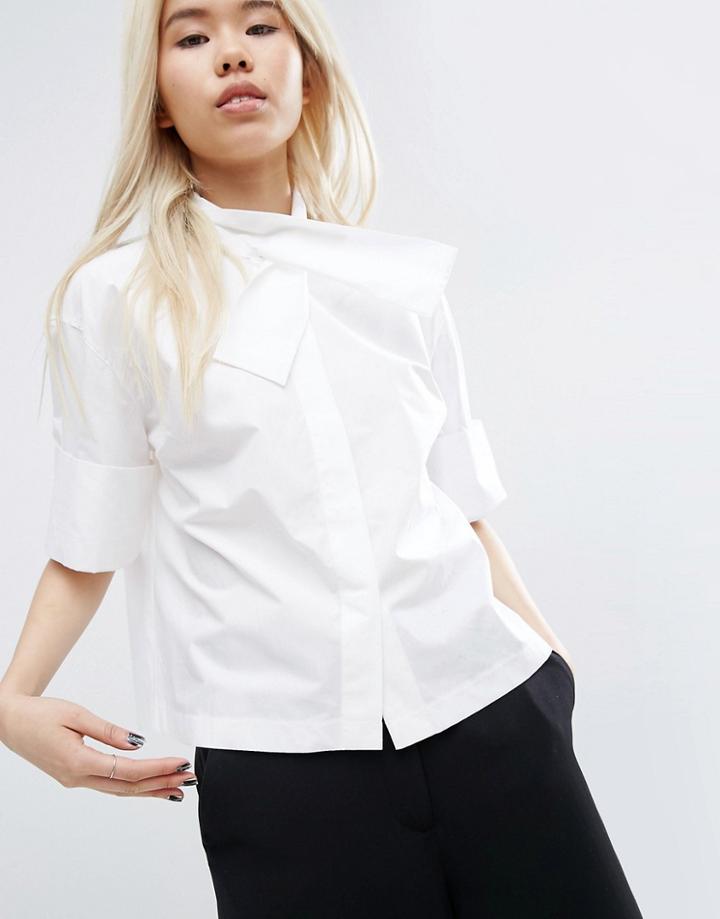 Asos White Shirt With Cross Neck Detail - White
