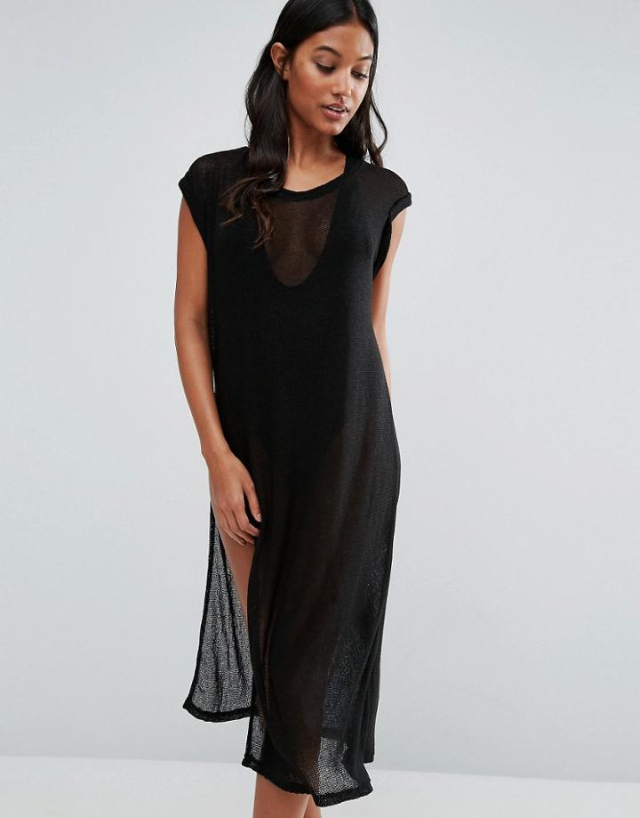 Evil Twin Mesh High Leg Midi Beach Dress - Black