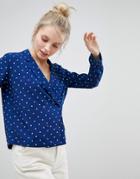 Monki Double Breasted Pinspot Blouse - Navy