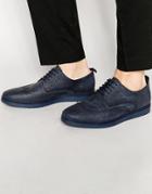 Asos Brogue Shoes In Navy Leather - Navy
