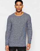 Solid Knitted Waffle Sweater - Blue