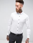 Asos Slim Shirt In White With Button Down Collar And Contrast Buttons - White