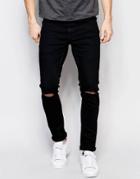 Only & Sons Black Jeans In Super Skinny Fit With Knee Rips - Black