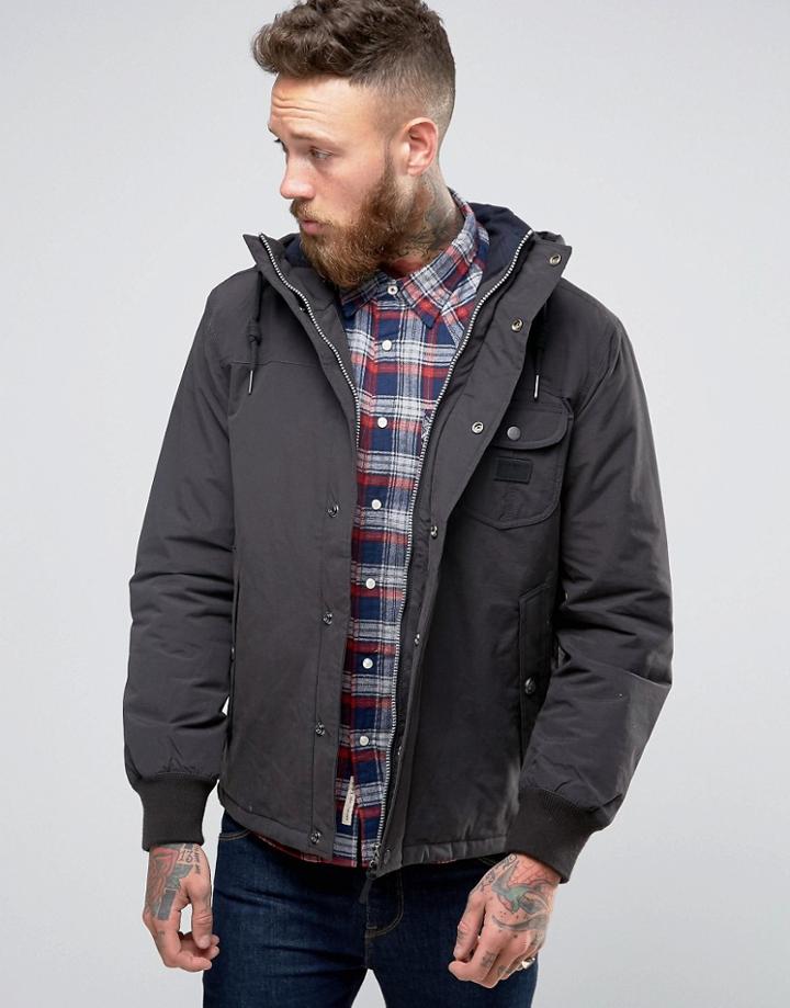 Lee Short Hooded Parka Coat Washed Black - Black