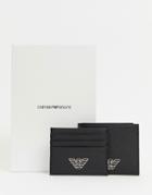 Emporio Armani Plaque Logo Wallet And Card Holder Gift Box Set In Black - Black