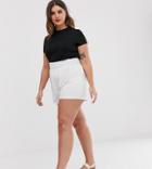 Asos Design Curve Shorts With Shirred Waist - White