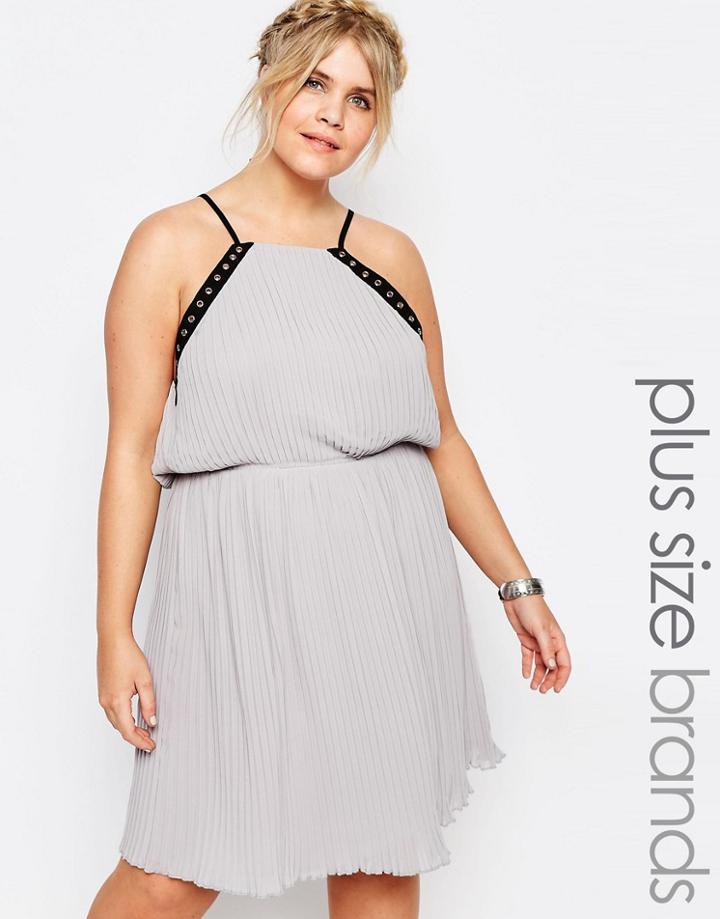 Truly You Eyelet Trim Chiffon Cami Dress - Gray