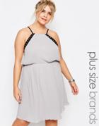 Truly You Eyelet Trim Chiffon Cami Dress - Gray