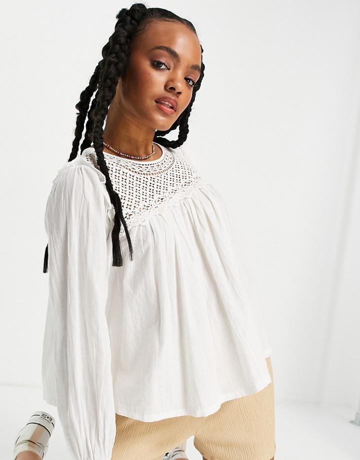 Superdry Ellison Lace Detail Long Sleeve Top In White