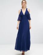 Asos Cold Shoulder Pleated Maxi Dress - Navy