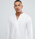 Asos Design Tall Regular Fit Longline Viscose Shirt In White With V Neck - White