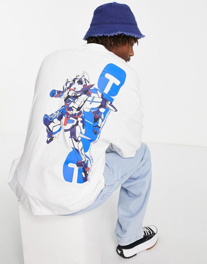 Asos Design Oversized Long Sleeve T-shirt In White With Anime Back Print