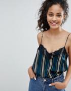 Bershka Stripe Lace Detail Cami - Black