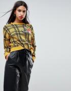 Asos Sweater In Check With Badges - Yellow