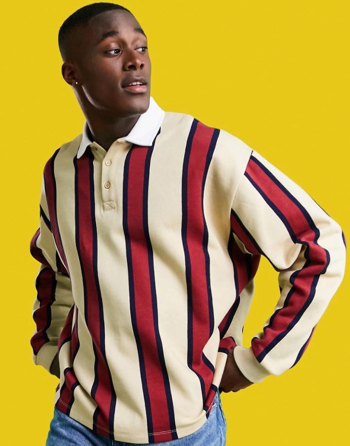 Asos Design Oversized Rugby Sweatshirt With All Over Stripes-pink