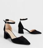 Simply Be Extra Wide Fit Estee Pointed Block Heel Shoe With Ankle Strap In Black