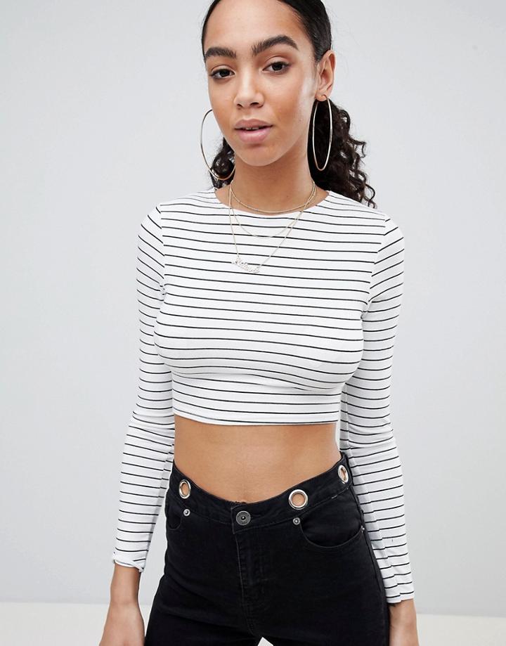 Prettylittlething Stripe Tie Back Crop Top - White