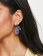 Asos Design Earrings With Beaded Grape Drop In Purple-gold