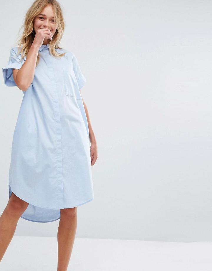 Monki Chambray Shirt Dress - Blue