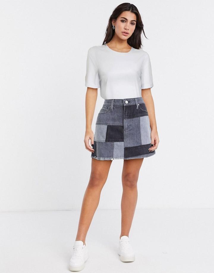 Alice & Olivia Jeans Patchwork Mini Skirt In Blue