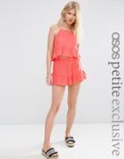 Asos Petite Textured Beach Short Co Ord - Coral