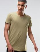 Esprit Longline T-shirt With Raw Edges - Khaki 360
