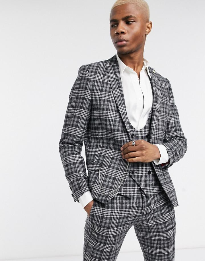 Twisted Tailor Suit Jacket In Gray Check-grey