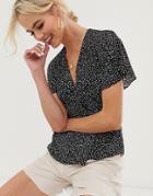 & Other Stories Dot Print Wrap Blouse In Black-multi