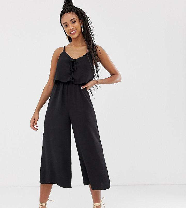 New Look Tie Front Drape Jumpsuit In Black - Black