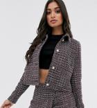 Fashion Union Petite Crop Jacket In Tweed With Pearl Buttons Two-piece - Red