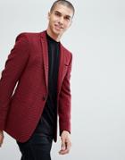 Asos Super Skinny Blazer In Red Wool Mix Mini Check - Red