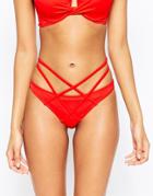 Asos Fuller Bust Exclusive Strappy Wrap Bikini Bottom - Red Coat Red