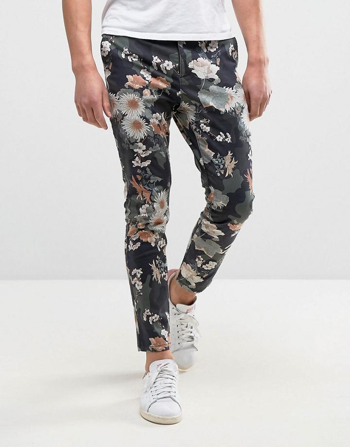 Asos Skinny Crop Pant In Floral Print - Green