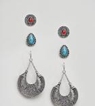 Asos Design Pack Of 3 Stone Stud And Cut Out Drop Earrings - Silver