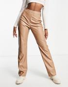 Asos Design Straight Leg Pants In Croc Pu In Cream-white