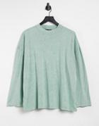 Asos Design Boxy Top With Seam Detail And Long Sleeve In Washed Sage-green