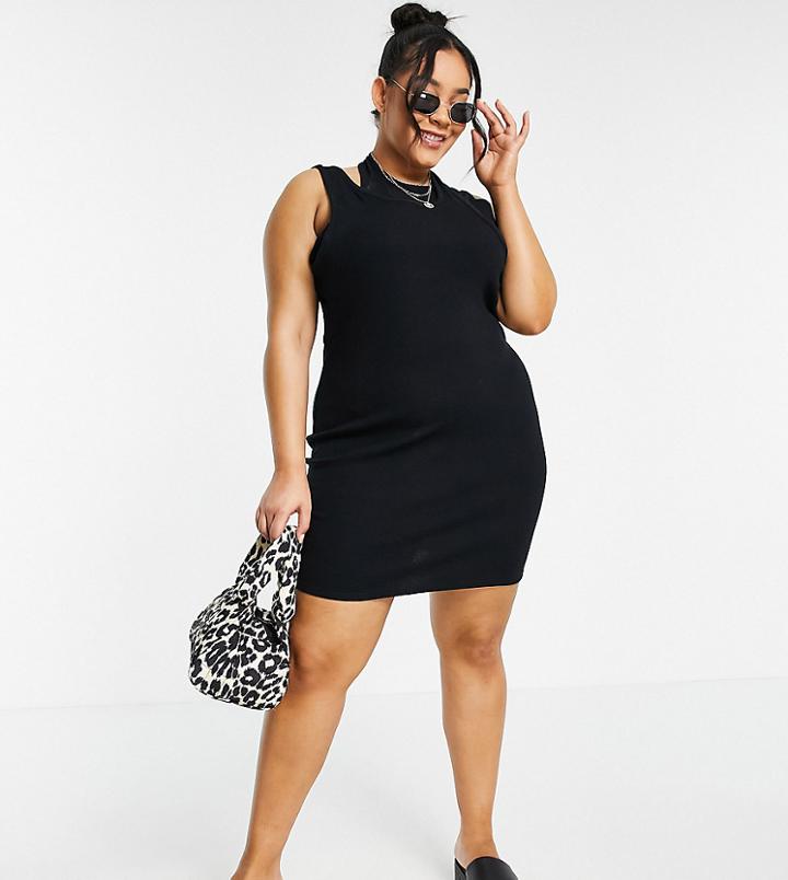 Collusion Plus Double Layer Rib Tank Dress In Black