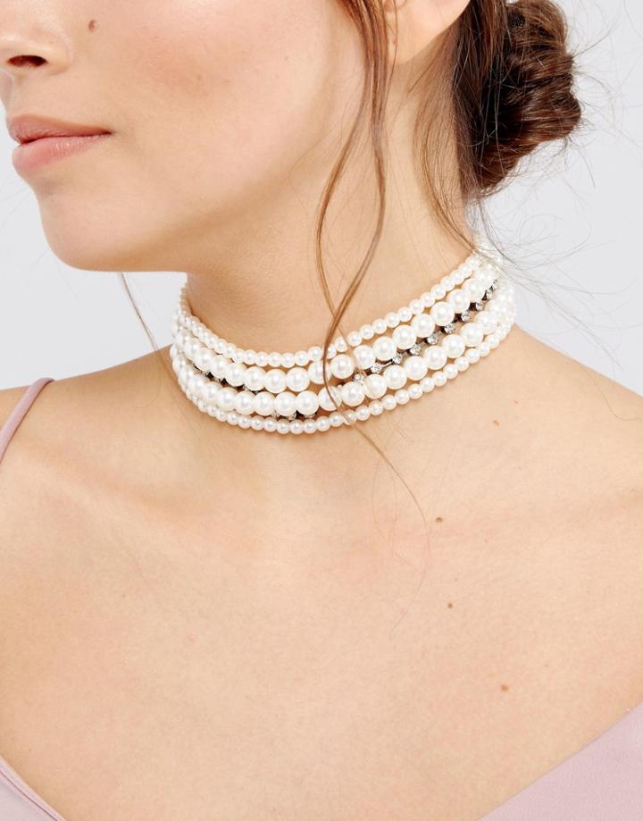 Asos Occasion Faux Pearl & Jewel Choker Necklace - Cream