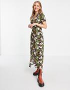 Asos Design Ultimate Midi Tea Dress With Collar In Black Floral Print