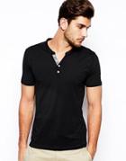 Selected Grandad T-shirt In Pima Cotton - Black